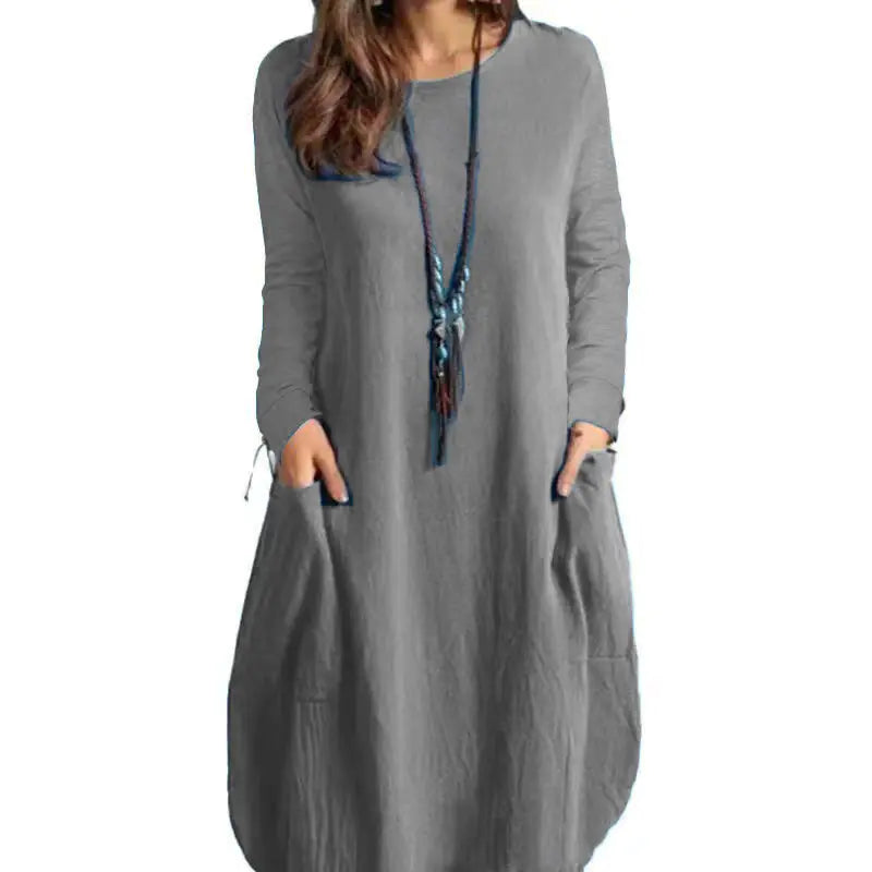 Women's Casual Long-Sleeved Cotton Linen Dress