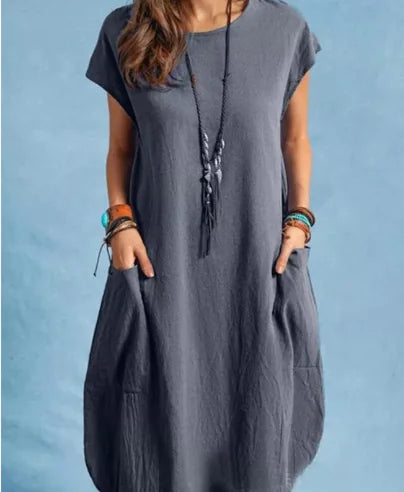 Women's Casual Long-Sleeved Cotton Linen Dress