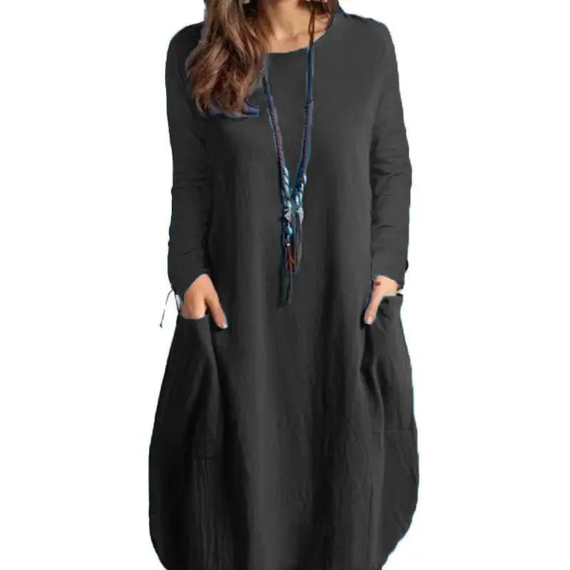 Women's Casual Long-Sleeved Cotton Linen Dress