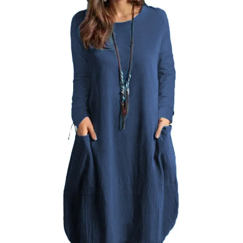Women's Casual Long-Sleeved Cotton Linen Dress