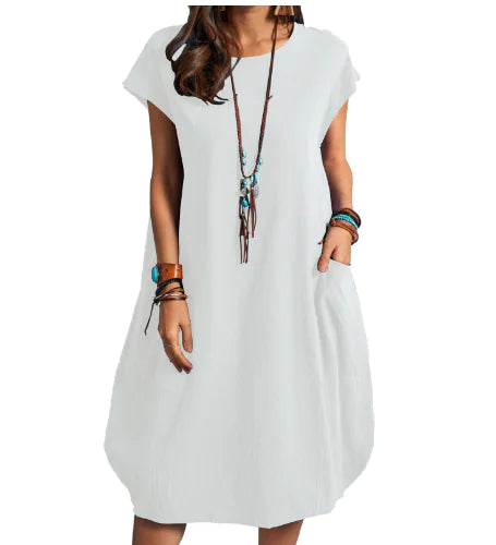 Women's Casual Long-Sleeved Cotton Linen Dress
