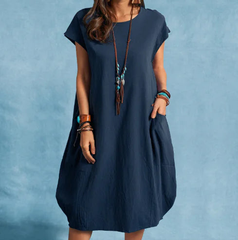 Women's Casual Long-Sleeved Cotton Linen Dress