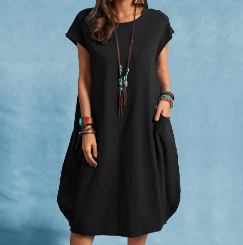 Women's Casual Long-Sleeved Cotton Linen Dress