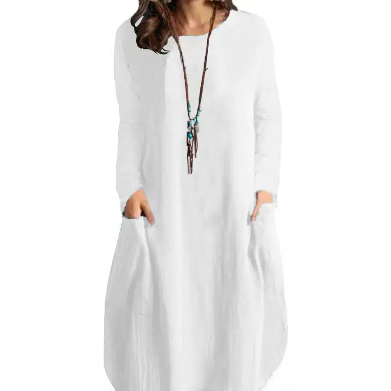 Women's Casual Long-Sleeved Cotton Linen Dress