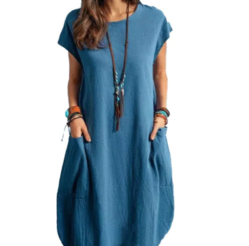 Women's Casual Long-Sleeved Cotton Linen Dress